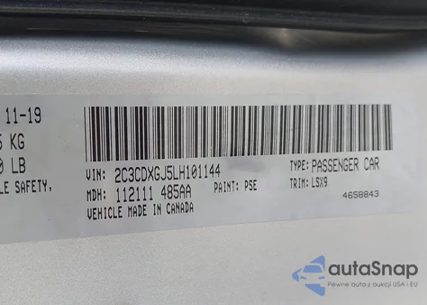 2020 Dodge Charger Scat Pack Rwd z USA, uszkodzony, nr VIN 2C3CDXGJ5LH101144